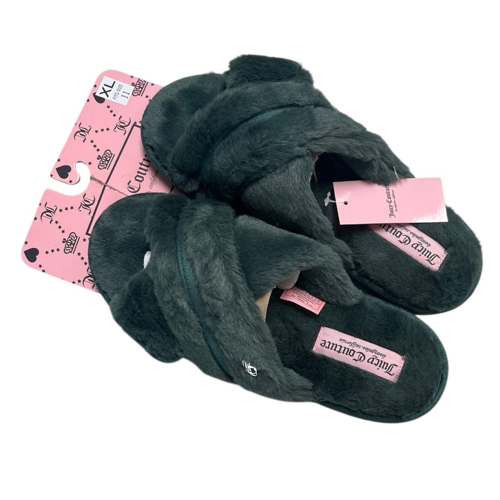 NWT JUICY COUTURE Green Fuzzy Slipper Sandals Size XL / Women’s 11